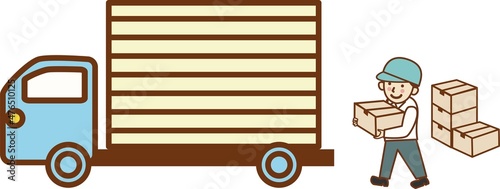 作業する人とトラック。