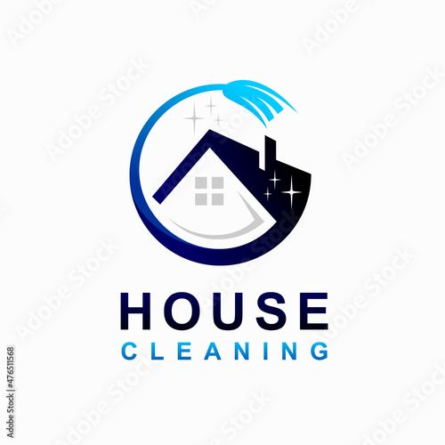 house cleaning logo with broom concept