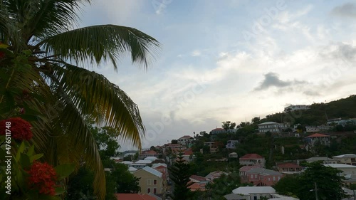 Panorama Of Coastal Town Of Charlotte Amalie On St. Thomas In US Virgin Islands. panning right photo