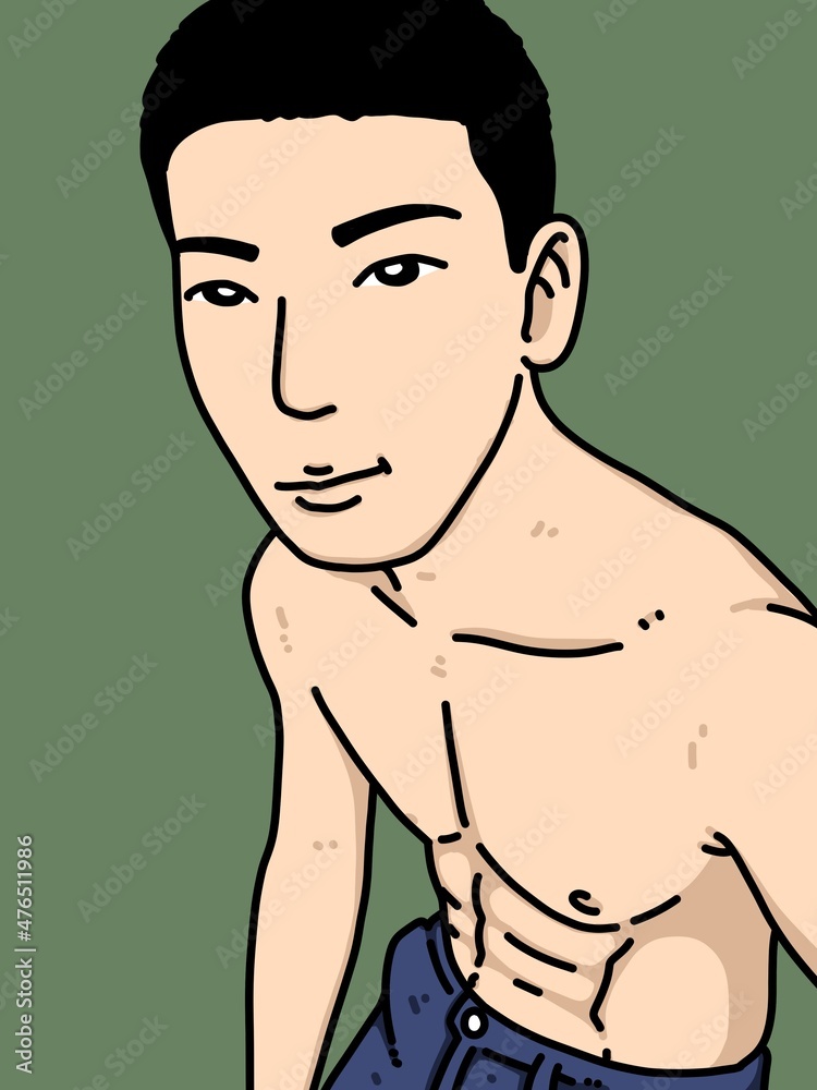 Fototapeta premium cute man cartoon on green background