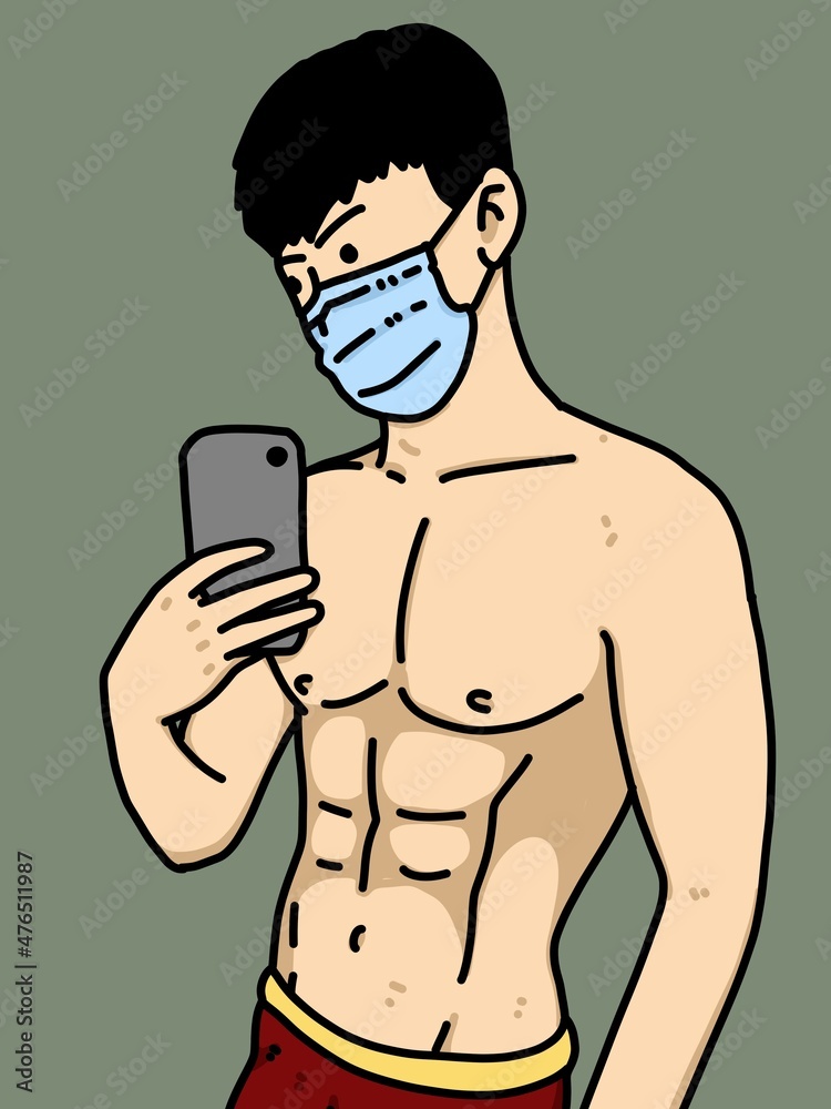 Fototapeta premium cute man cartoon on green background