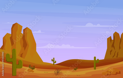 Rock Cliff Mountain Desert Country Cactus Travel Vector Flat Design Illustration
