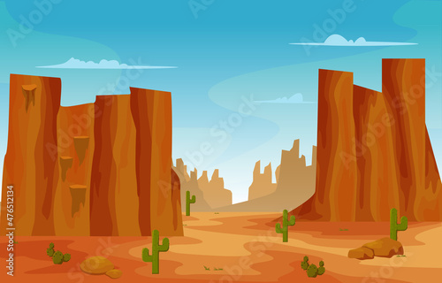 Rock Cliff Mountain Desert Country Cactus Travel Vector Flat Design Illustration