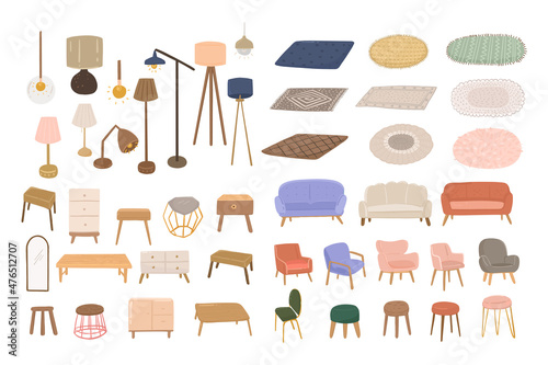 furniture collection hand drawn icon illustration