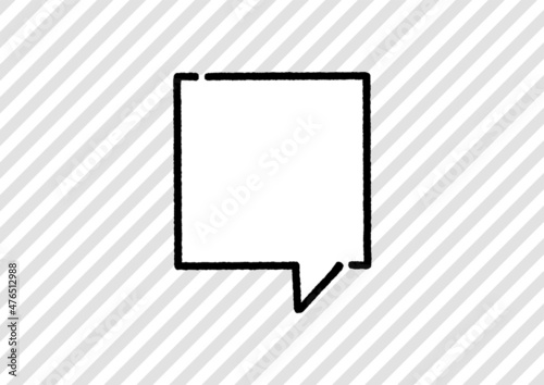 手書きの白く塗ったの四角い吹きだし - グレーの斜めしましまの背景の素材 - Speech bubble