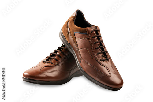  Brown leather shoes isolated on white