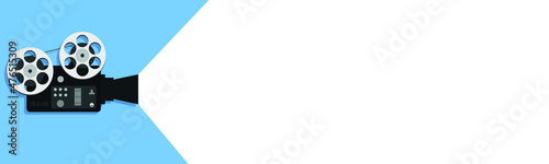 Movie camera. Cinema background or banner. Movie time. Movie ticket. Vector
