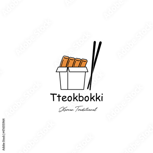 Tteokbokki korean traditional food line art icon logo minimalist vector illustration design photo