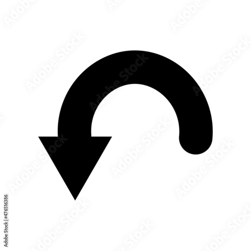 Circular left and down arrow. Navigation sign. Direction signpost. Semicircular figure. Vector illustration. Stock image. 