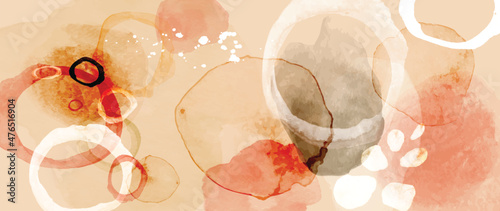 Watercolor art background vector. Wallpaper design with paint brush and gold line art. Earth tone blue, pink, ivory, beige watercolor Illustration for prints, wall art, cover and invitation cards.