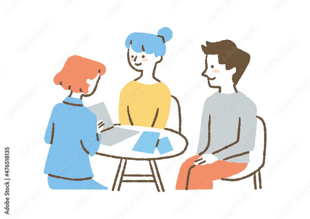 説明を聞いている夫婦_色 説明を聞いている夫婦_色