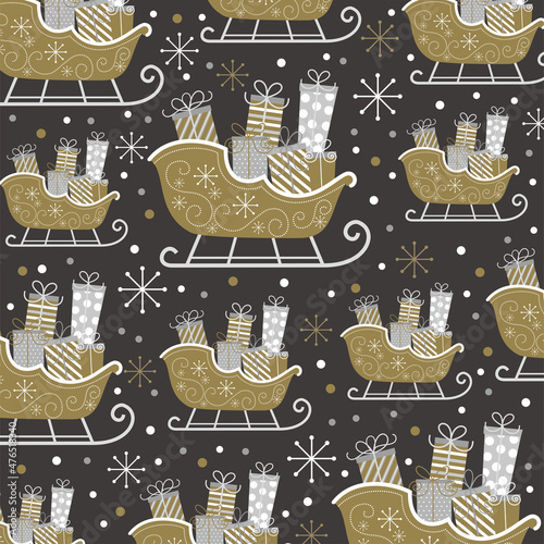 seamless pattern with christmas sleigh and present