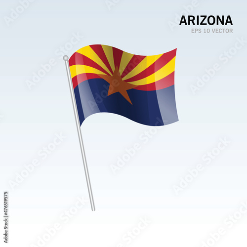 Waving flag of Arizona state of United States of America on gray background