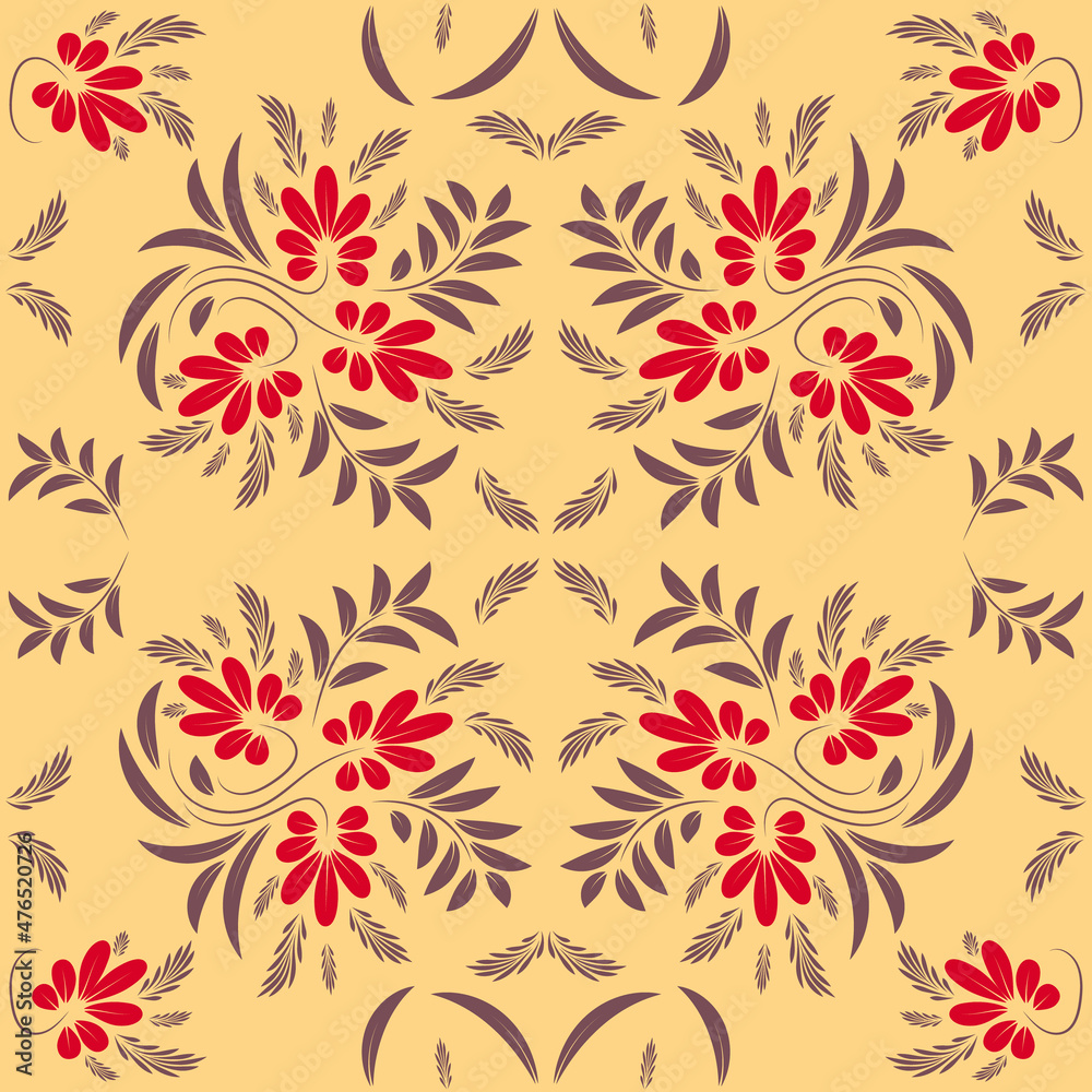Obraz premium Floral folk damask pattern Fantasy flowers 