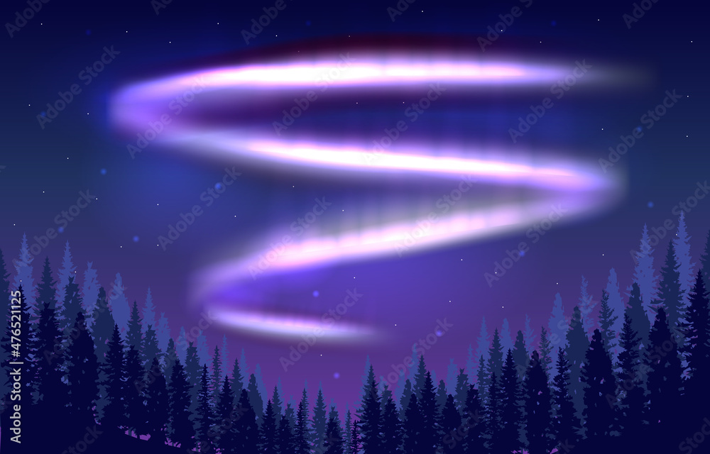Beautiful Aurora Borealis Sky Light Pine Mountain Adventure Polar Landscape Illustration Beautiful Aurora Borealis Sky Light Pine Mountain Adventure Polar Landscape Illustration