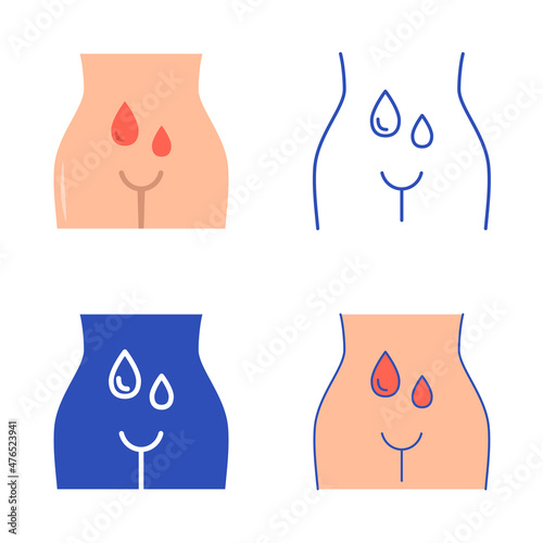 Menstruation period icon set in flat and line style