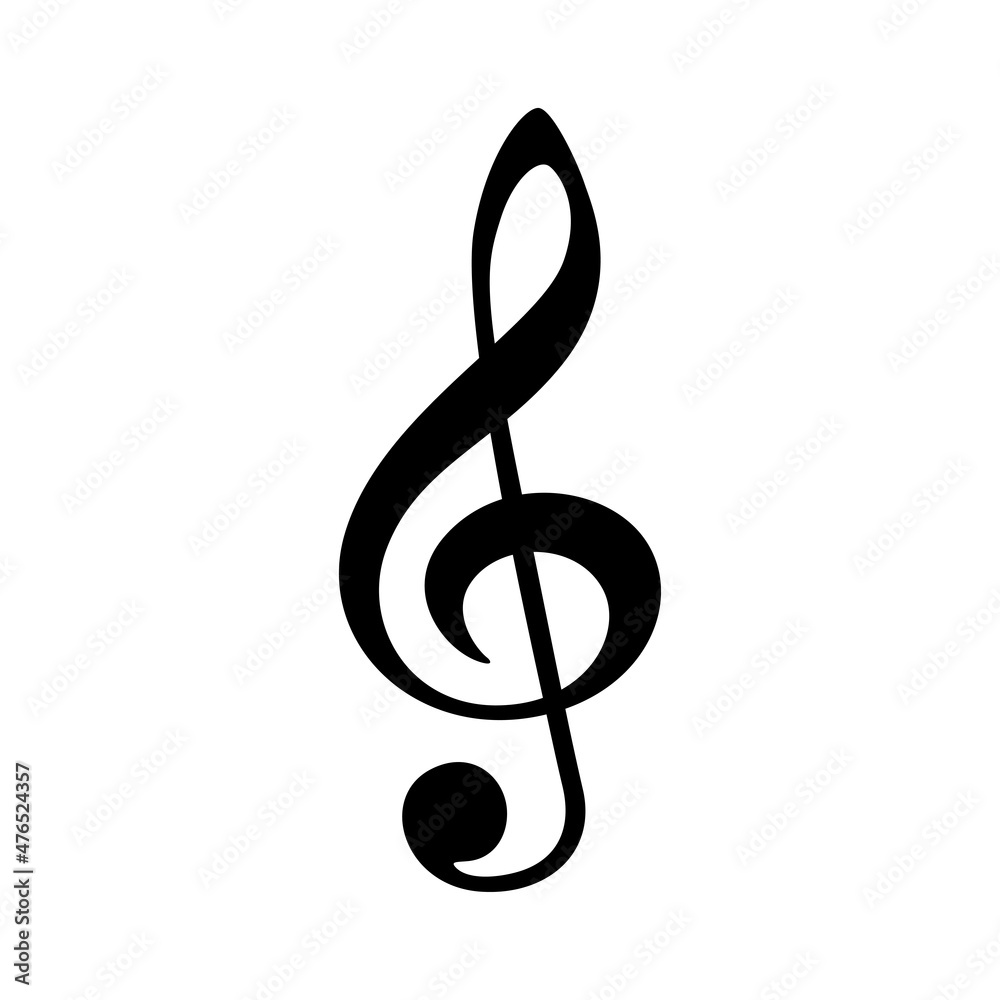 Black music note symbol. Treble clef isolated on white background. Black music note symbol. Treble clef isolated on white background.