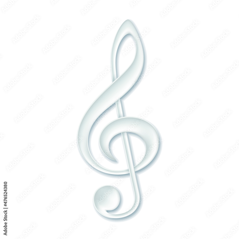 White Treble clef, music violin clef sign. Paper icon with shadow White Treble clef, music violin clef sign. Paper icon with shadow