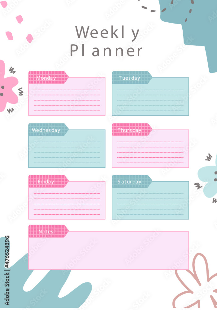 White Colorful With Abstract Illustration Weekly Planner