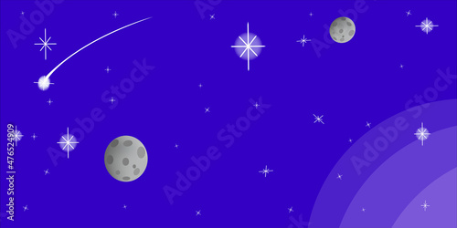 Seamless space pattern. Space background Vector illustration. Template with cartoon space rockets, planets, stars. illustration for textile, t-shirt prints and other uses. © Ayatyka