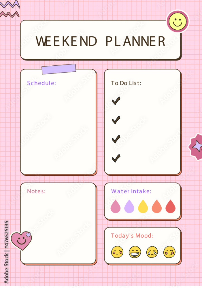Pink Grid Playful Weekend Planner