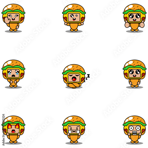 Wallpaper Mural cartoon character vector illustration mascot costume set burger food expression bundle Torontodigital.ca