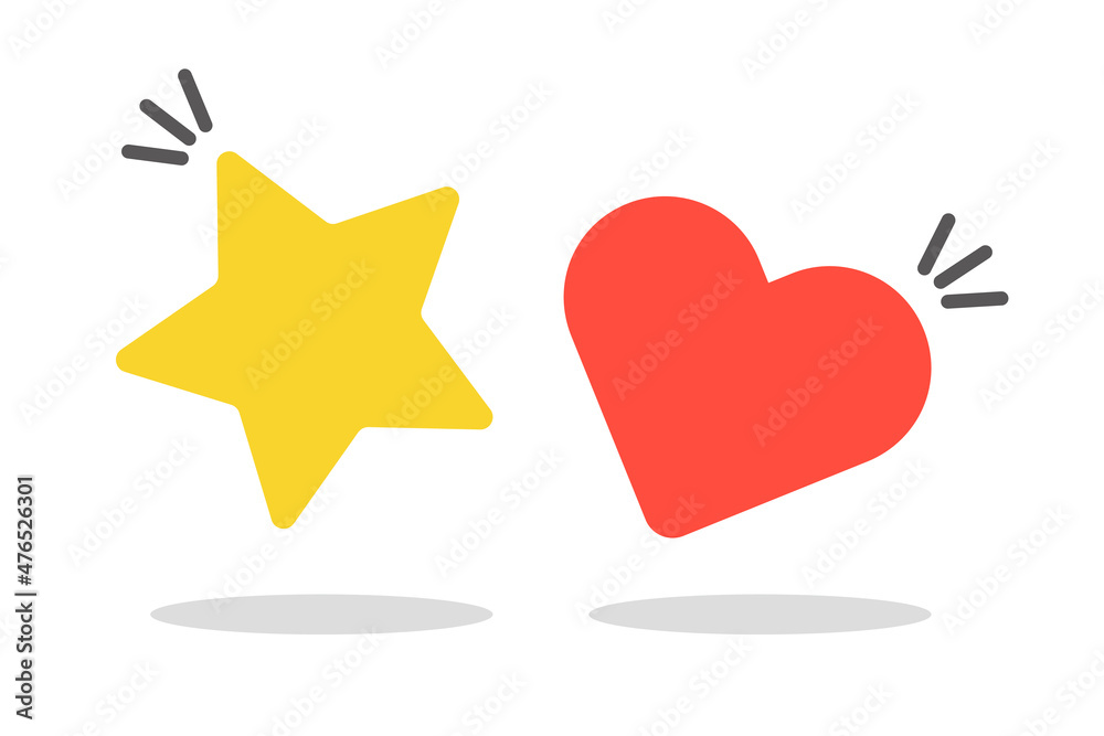 Pop star icon and heart icon with shadow. Vector. Pop star icon and heart icon with shadow. Vector.