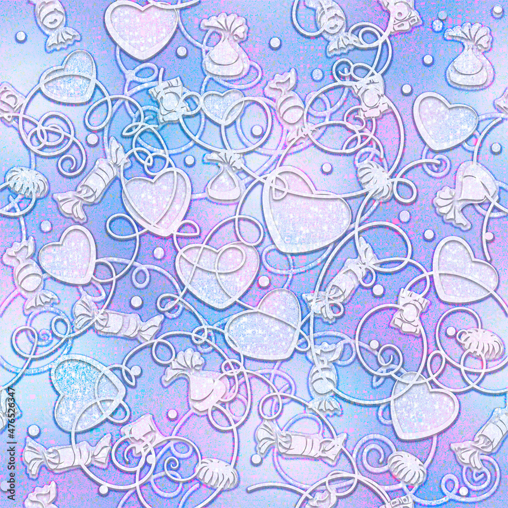 Background is seamless pink with hearts. Wedding texture. Romantic drawing Valentine's Day. Template for printing on fabric, packaging and Wallpaper.Brilliant pattern for Christmas and Easter. Background is seamless pink with hearts. Wedding texture. Romantic drawing Valentine's Day. Template for printing on fabric, packaging and Wallpaper.Brilliant pattern for Christmas and Easter.