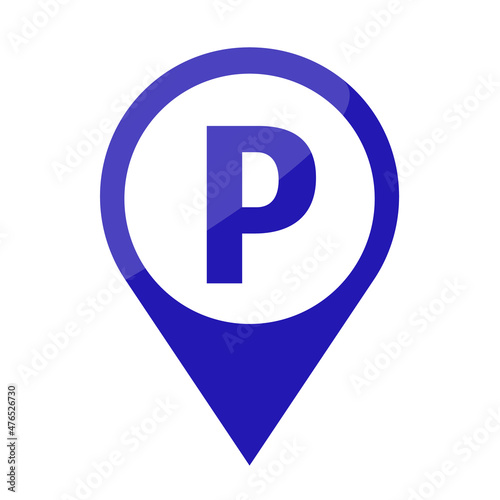 Map pin with blue parking sign. Vector.
