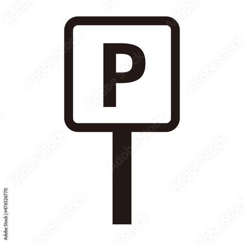 Parking sign icon with pole. Vector.