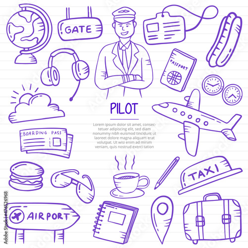 pilot doodle hand drawn with outline style on paper books line