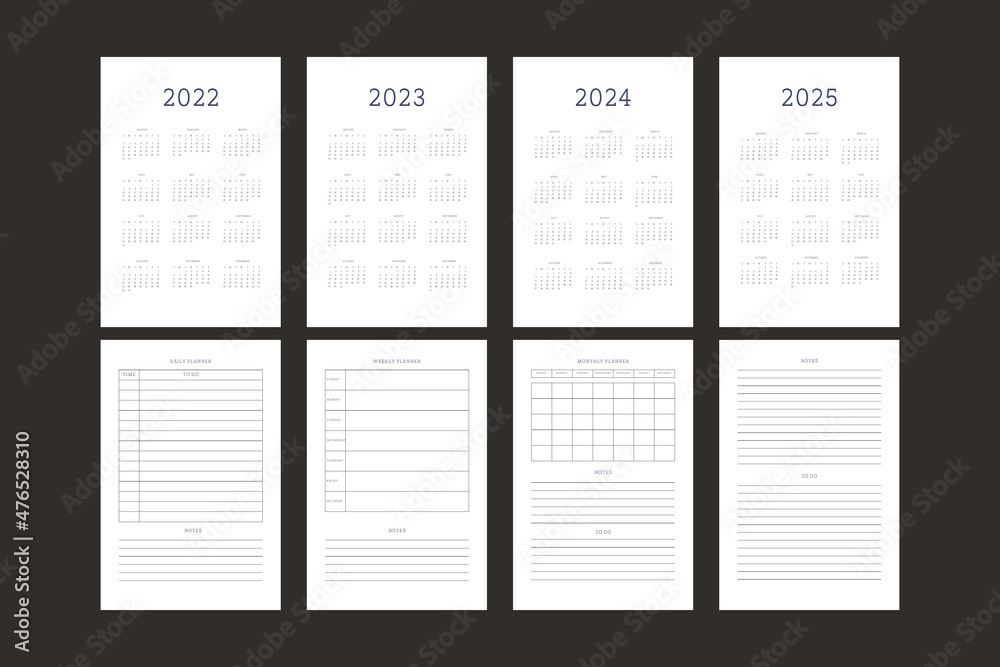 2022 2023 2024 2025 calendar and daily weekly monthly personal planner