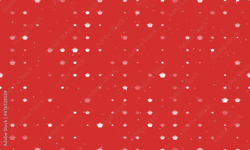 Seamless background pattern of evenly spaced white pot symbols of different sizes and opacity. Vector illustration on red background with stars Seamless background pattern of evenly spaced white pot symbols of different sizes and opacity. Vector illustration on red background with stars