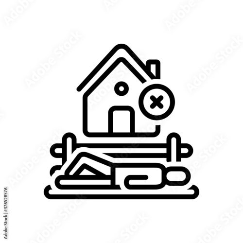 Black line icon for homeless