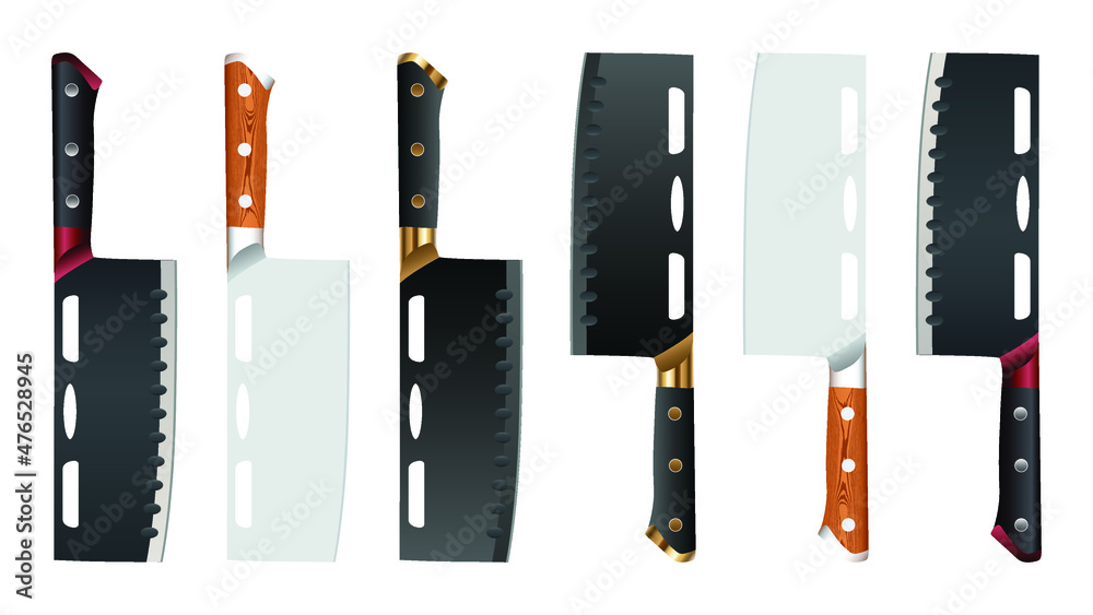 Obraz premium set of Large sharp cleaver knife isolated on white background, cleaver knives, chef knife