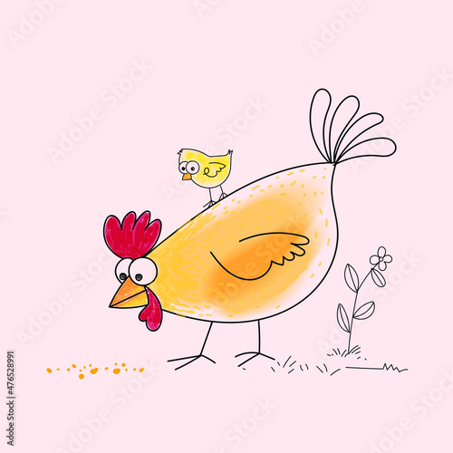 Cute chicken icon character hand drawn vector illustration.