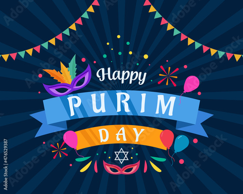 happy purim day flat design greeting. banner purim day. vector purim day