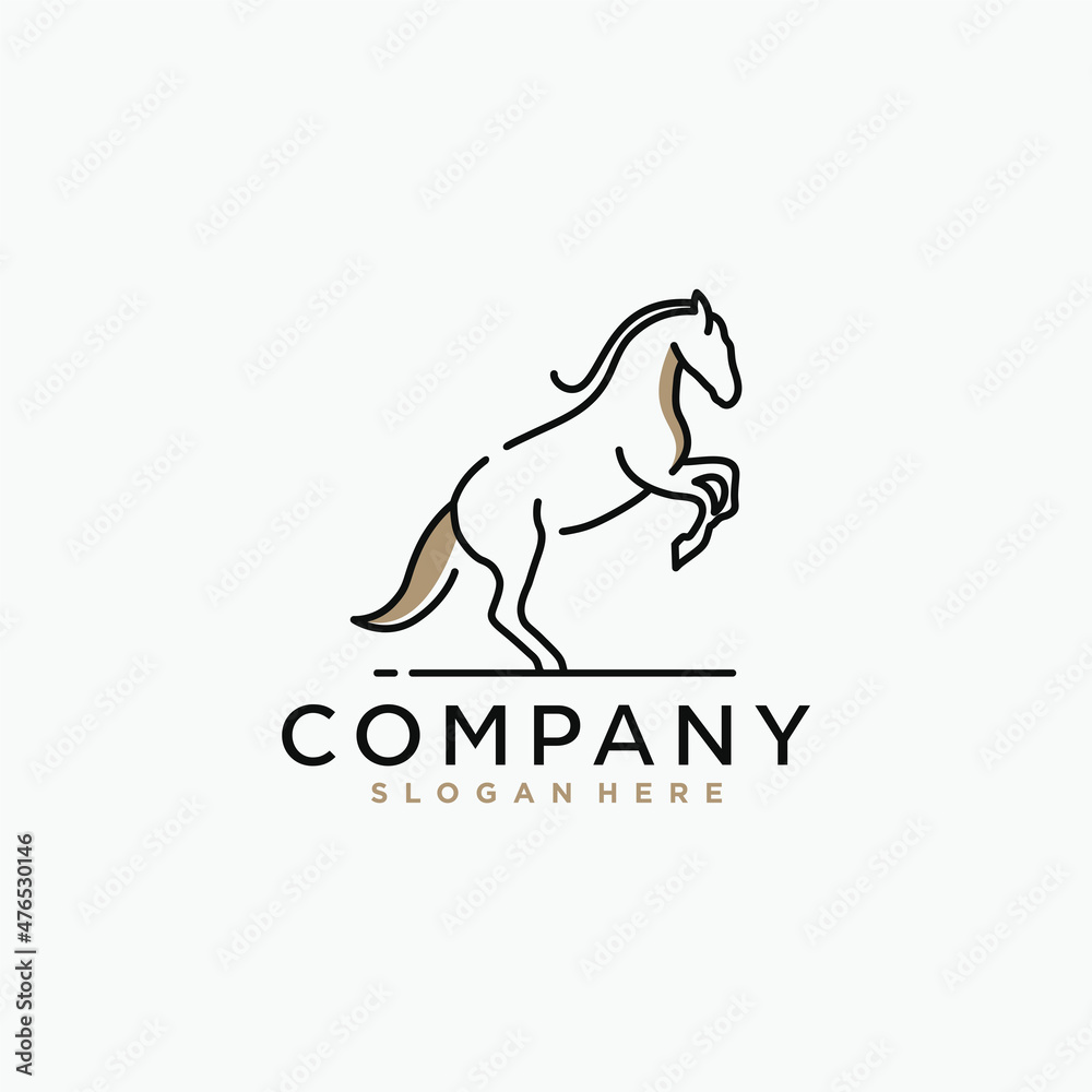 Fototapeta premium Logo inspiration, a horse that is jumping that looks elegant using lines. This logo is suitable for business, technology, animals etc. 