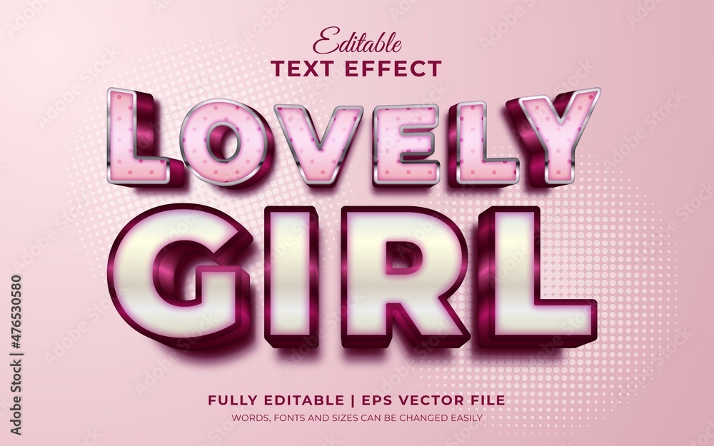 Lovely girl in pink theme with bold 3d editable text effect style