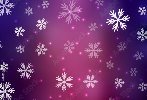 Dark Purple vector pattern with christmas snowflakes, stars.