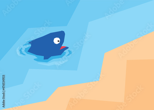 Simple illustration of a fish in the water at the beach