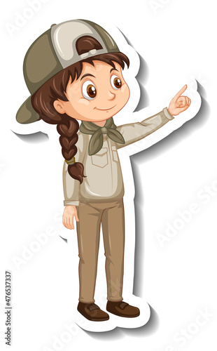 Safari girl with pointing pose cartoon character sticker