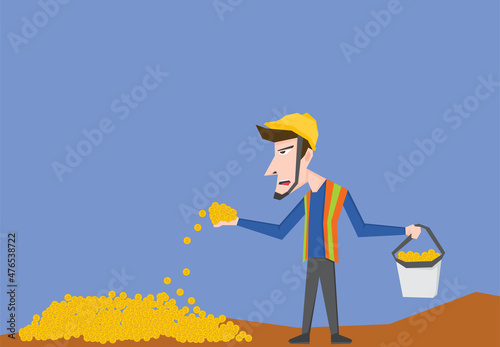 An illustration of a gold miner holding some gold coin