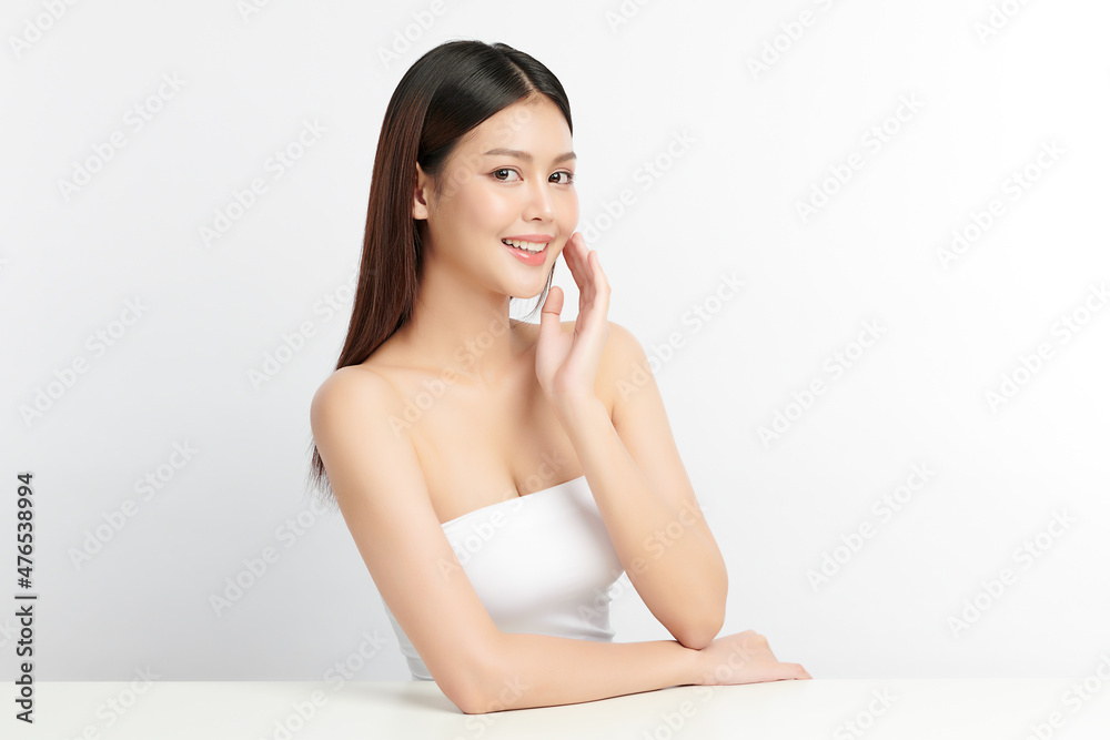 Beautiful young asian woman with clean fresh skin on white background, Face care, Facial treatment, Cosmetology, beauty and spa, Asian women portrait. Beautiful young asian woman with clean fresh skin on white background, Face care, Facial treatment, Cosmetology, beauty and spa, Asian women portrait.