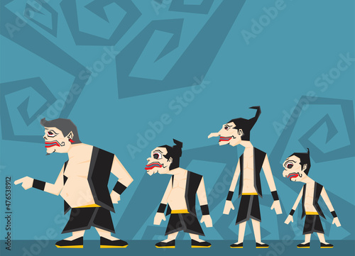 An illustration of an Indonesian legend named Punakawan. These figures is very well known in the world of Wayang, one of Indonesia's unique traditions