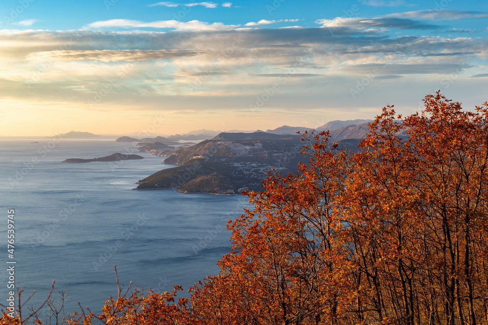 Beautiful winter Mediterranean landscape. View of Adriatic coast. Croatia.