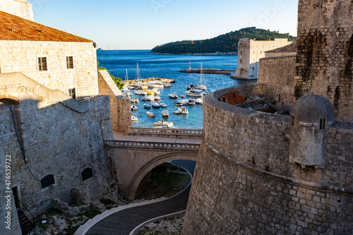 Old city walls with sight on Minceta Tower in Dubrovnik, Croatia photo