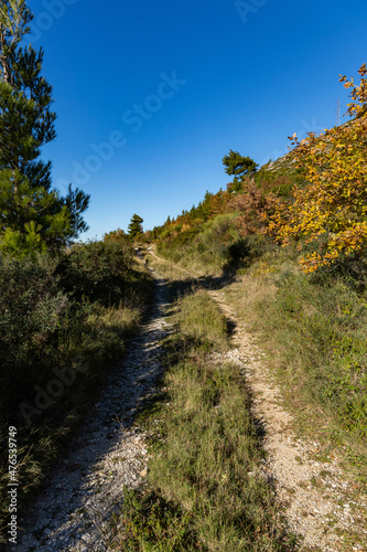 Ecological stone trail along the rocky coast of Mediterranean sea. Croatia