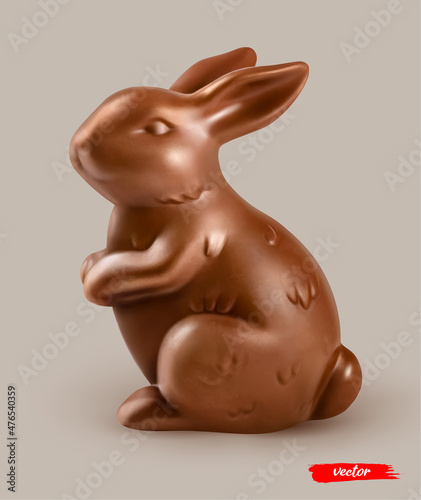 Chocolate Easter Rabbit on beige background. Realistic vector illustration of chocolate Easter bunny. Easter card or poster.