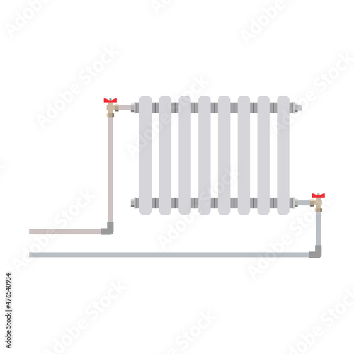 The heating battery connection diagram is two-pipe. Vector illustration.